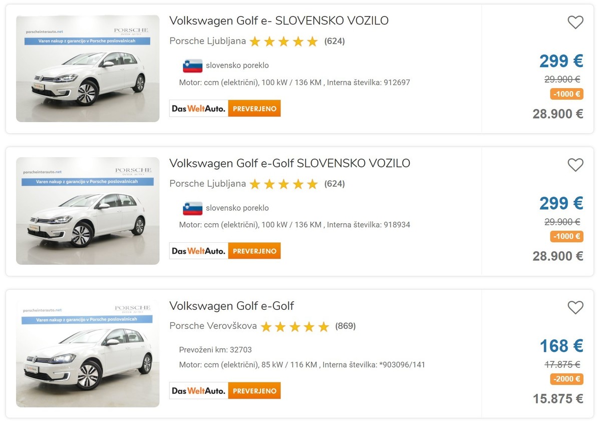 VW e-Golf zaloga